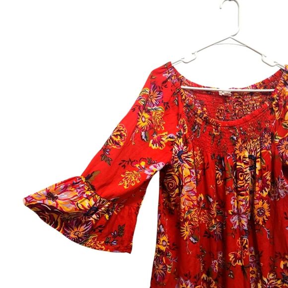 BeachLunchLounge Latoya Bell Sleeve Off Shoulder Red Floral Peasant Top Size L - Picture 2 of 7